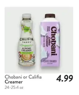 Fresh Thyme Chobani or Califia Creamer offer