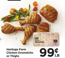 Food 4 Less Heritage Farm Chicken Drumsticks or Thighs offer
