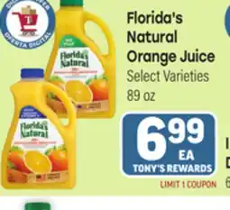 Tony’s Fresh Market Florida's Natural Orange Juice offer