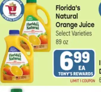 Tony’s Fresh Market Florida's Natural Orange Juice offer