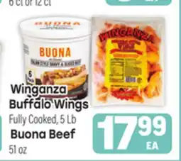 Tony’s Fresh Market Winganza Buffalo Wings Fully Cooked, 5 Lb Buona Beef 51oz offer