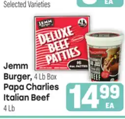 Tony’s Fresh Market Jemm Burger, 4Lb Box., Papa Charlies Italian Beef 4Lb offer