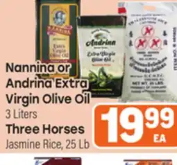 Tony’s Fresh Market Nannina or Andrina Extra Virgin Olive Oil 3 Liters Three Horses Jasmine Rice, 25 Lb offer