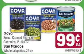 Tony’s Fresh Market Goya Select Canned Beans or Gandules, 15–15.5 oz, San Marcos Whole Jalapeños, 26 oz offer