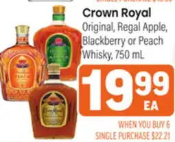 Tony’s Fresh Market Crown Royal Original, Regal Apple, Blackberry or Peach Whisky offer