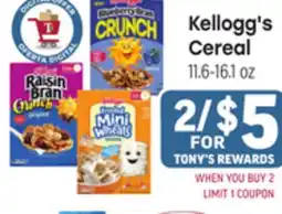 Tony’s Fresh Market Kellogg's Cereal offer