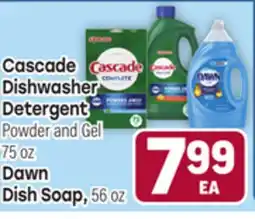 Tony’s Fresh Market Cascade Dishwasher Powder and Gel 75 oz, Dawn Dish Soap, 56 oz offer