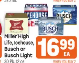 Tony’s Fresh Market Miller High Life, Icehouse, Busch or Busch Light offer