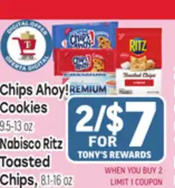 Tony’s Fresh Market Chips Ahoy! Cookies 9.5-13oz, Nabisco Ritz Toasted Chips, 8.1-16oz offer