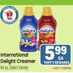 Tony’s Fresh Market International Delight Creamer offer