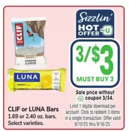 Jewel-Osco CLIF or LUNA Bars offer