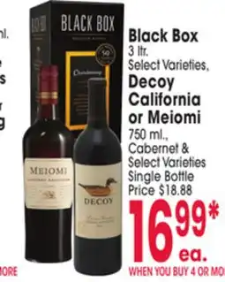 Jewel-Osco Black Box 3 ltr, Decoy California or Meiomi 750 ml., Cabernet offer