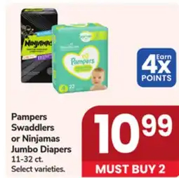 Jewel-Osco Pampers Swaddlers or Ninjamas Jumbo Diapers offer