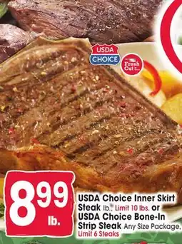 Jewel-Osco USDA Choice Inner Skirt Steak lb., or USDA Choice Bone-In Strip Steak Any Size Package offer