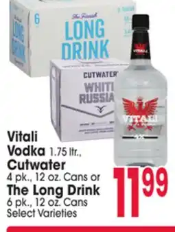 Jewel-Osco Vitali Vodka 1.75 ltr., Cutwater 4 pk., 12 oz. Cans or The Long Drink 6 pk., 12 oz. Cans offer