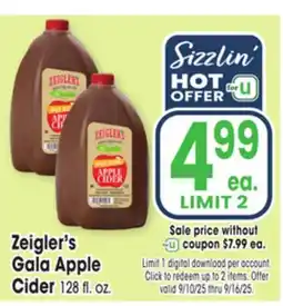 Jewel-Osco Zeigler's Gala Apple Cider offer