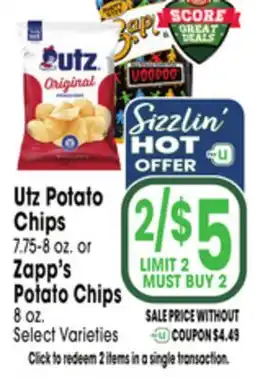 Jewel-Osco Utz Potato Chips 7.75-8 oz. or Zapp's Potato Chips 8 oz offer