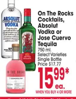 Jewel-Osco On The Rocks Cocktails, Absolut Vodka or Jose Cuervo Tequila offer