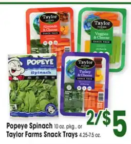 Jewel-Osco Popeye Spinach 10 oz. pkg., or Taylor Farms Snack Trays 4.25-7.5 oz offer