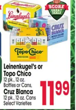 Jewel-Osco Leinenkugel's or Topo Chico 12 pk., 12 oz. Bottles or Cans, Cruz Blanca 12 pk., 12 oz. Cans offer