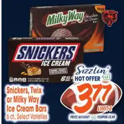 Jewel-Osco Snickers, Twix or Milky Way Ice Cream Bars offer