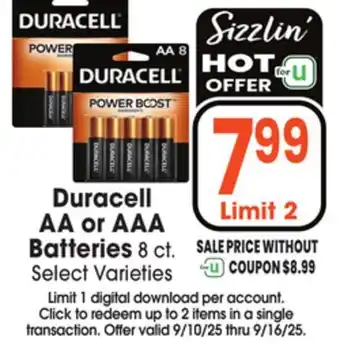 Jewel-Osco Duracell AA or AAA Batteries Batteries offer