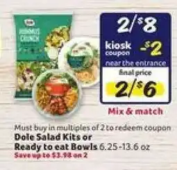Winn Dixie Dole Salad Kits or Ready to Eat Bowls offer