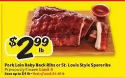 Winn Dixie Pork Loin Baby Back Ribs or St. Louis Style Spareribs offer