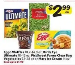 Winn Dixie Eggo Waffles, Birds Eye Ultimate, PictSweet Farms Clear Bag Vegetables, Mars Ice Cream offer