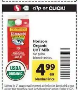 Safeway Horizon Organic UHT Milk offer