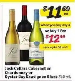 Winn Dixie Josh Cellars Cabernet or Chardonnay or Oyster Bay Sauvignon Blanc offer