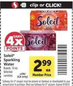 Safeway Soleil Sparkling Water offer