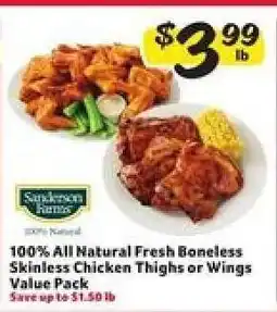 Winn Dixie 100% All Natural Fresh Boneless Skinless Chicken Thighs or Wings Value Pack offer