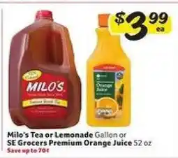 Winn Dixie Milo's Tea or Lemonade Gallon or SE Grocers Premium Orange Juice offer