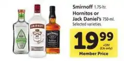 Safeway Smirnoff, Hornitos or Jack Daniel's offer