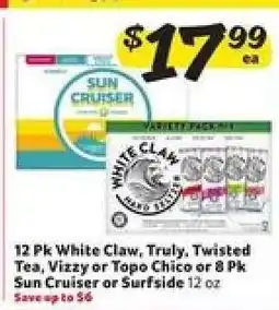 Winn Dixie 12 Pk White Claw, Truly, Twisted Tea, Vizzy or Topo Chico or 8 Pk Sun Cruiser or Surfside offer