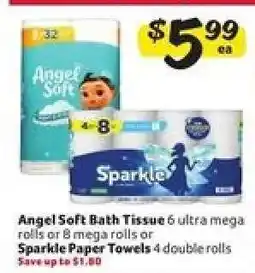 Winn Dixie Angel Soft Bath Tissue or Sparkle Paper Towels offer