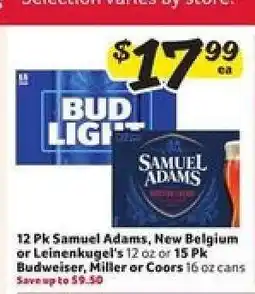 Winn Dixie 12 Pk Samuel Adams, New Belgium or Leinenkugel's / 15 Pk Budweiser, Miller or Coors offer