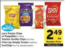 Safeway Lay's Potato Chips or Poppables, Tostitos Tortilla Chips, Frito-Lay Simply Snacks, SunChips offer