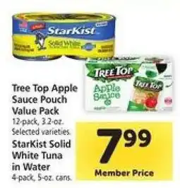Safeway Tree Top Apple Sauce Pouch Value Pack, Starkist Solid White Tuna in Water offer