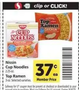 Safeway Nissin Cup Noodles / Top Ramen offer