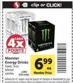 Safeway Monster Energy Drinks offer