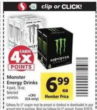 Safeway Monster Energy Drinks offer