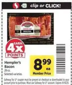 Safeway Hempler's Bacon offer