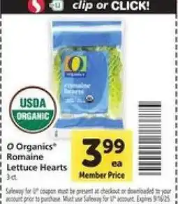 Safeway O Organics Romaine Lettuce Hearts offer