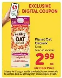 Safeway Planet Oat Oatmilk offer