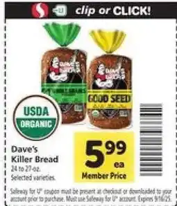 Safeway Dave's Killer Bread offer
