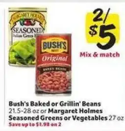 Winn Dixie Bush's Baked or Grillin' Beans or Margaret Holmes Seasoned Greens or Vegetables offer