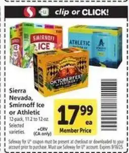 Safeway Sierra Nevada, Smirnoff Ice or Athletic offer