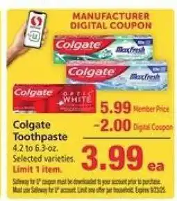 Safeway Colgate Toothpaste offer